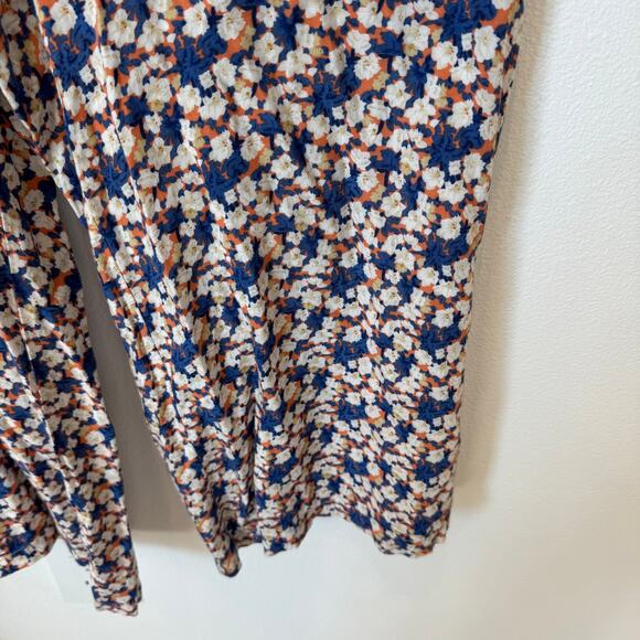 Slide Show Blue Floral Wide Leg Short Puff Sleeve Belted Cropped Jumpsuit Sz 10 - Picture 8 of 10